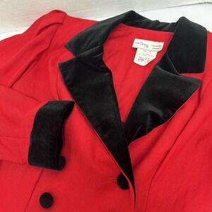 Lanz Dresses Vintage Red Rayon Dress USA Made ‎ Size 6 Double Breast Velvet Trim